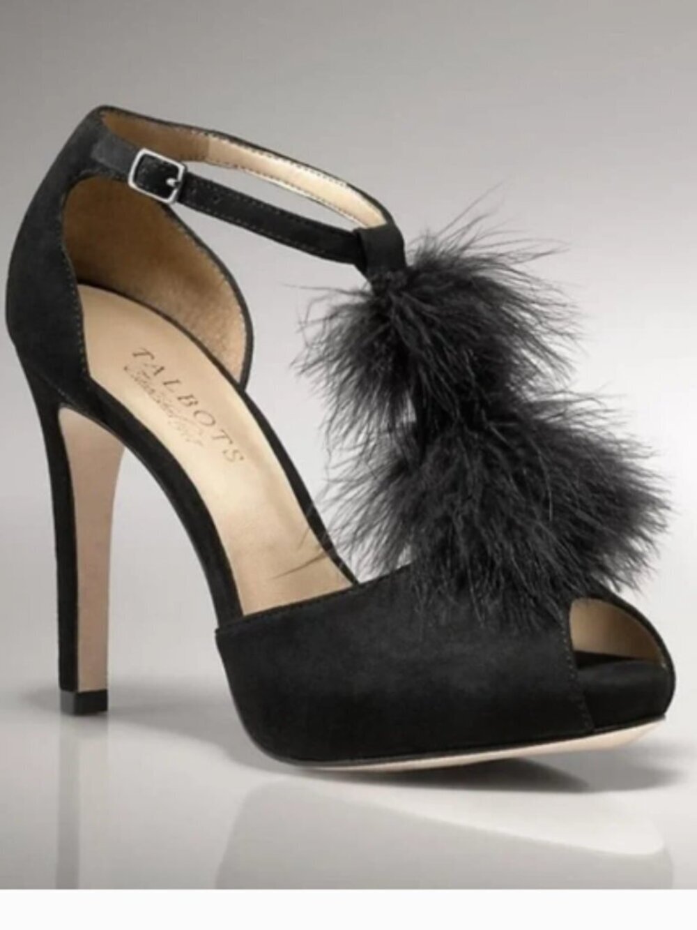Talbots Elana Black Formal Heels With Feathers
